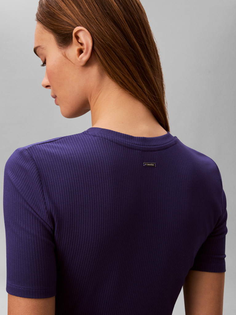 Blue Slim Ribbed Modal T-shirt  Women