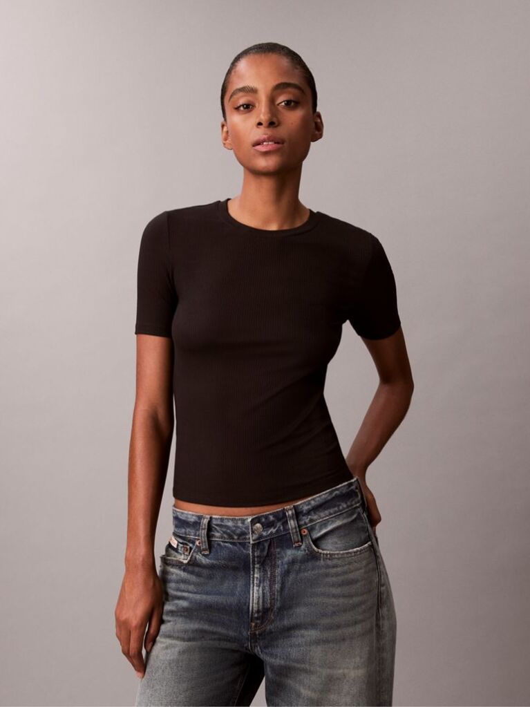 Black Slim Ribbed Modal T-shirt  Women