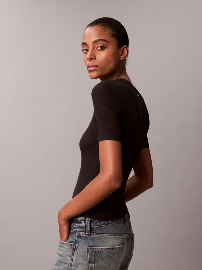 Black Slim Ribbed Modal T-shirt  Women