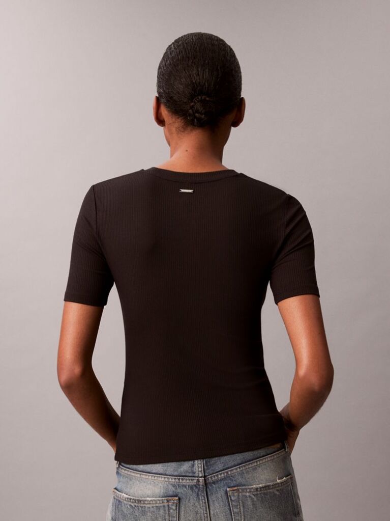 Black Slim Ribbed Modal T-shirt  Women
