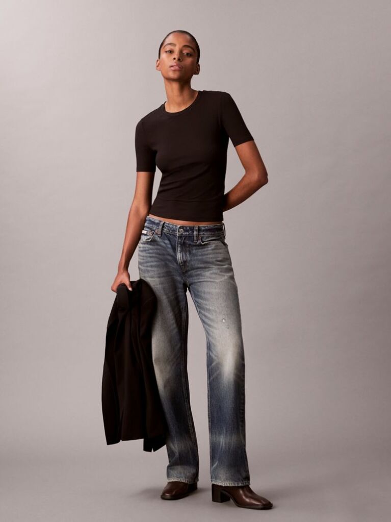 Black Slim Ribbed Modal T-shirt  Women