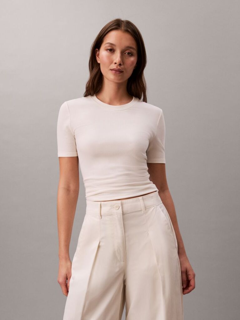 White Slim Ribbed Modal T-shirt  Women