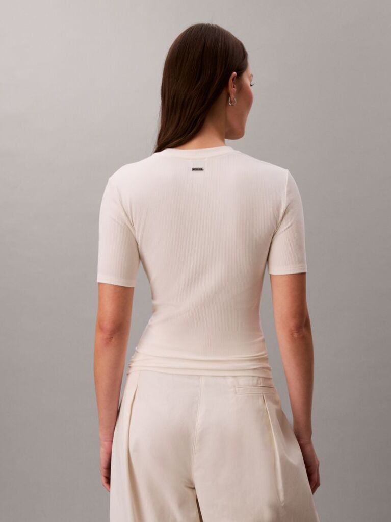 White Slim Ribbed Modal T-shirt  Women