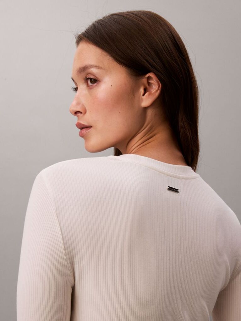 White Slim Ribbed Modal T-shirt  Women