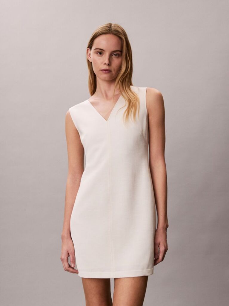 White Textured Shine Mini Dress  Women
