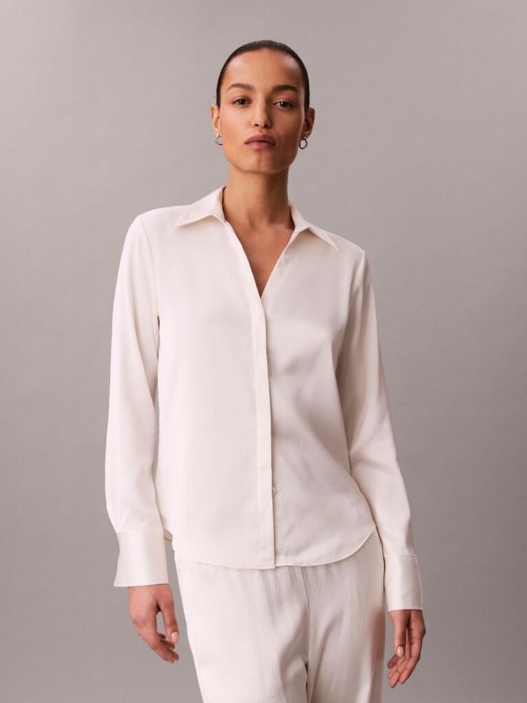 White Hammered Satin Fitted Shirt  Women