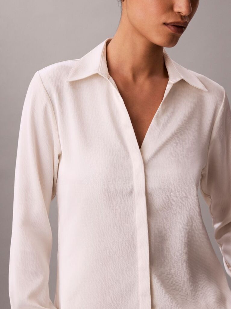 White Hammered Satin Fitted Shirt  Women