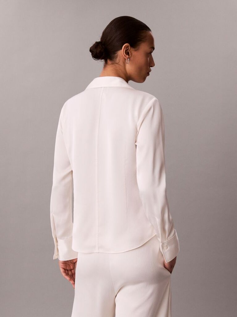White Hammered Satin Fitted Shirt  Women