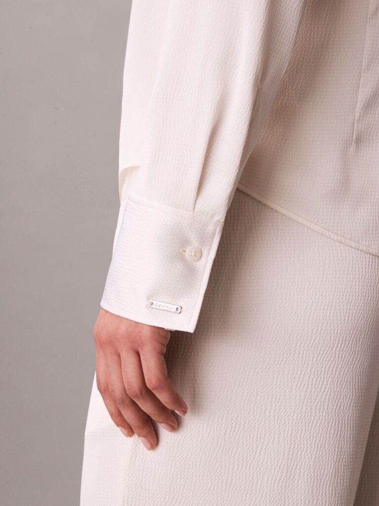 White Hammered Satin Fitted Shirt  Women
