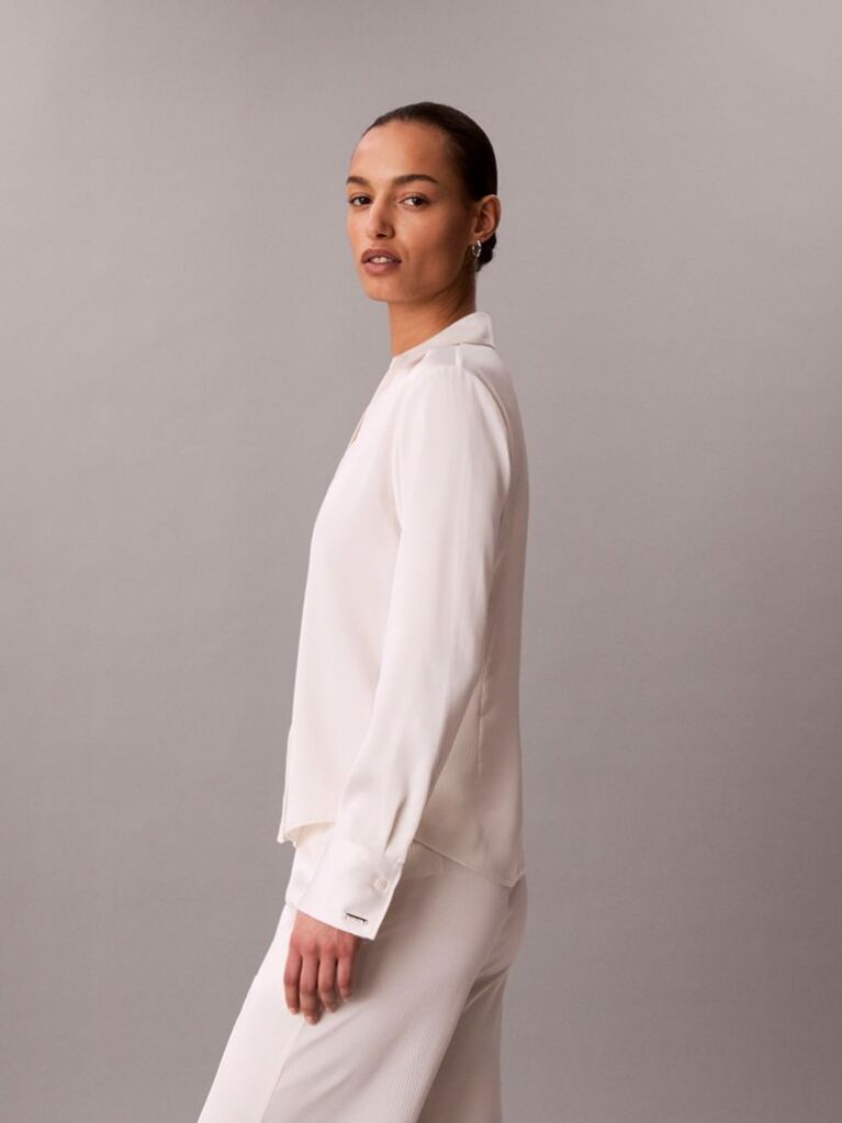 White Hammered Satin Fitted Shirt  Women