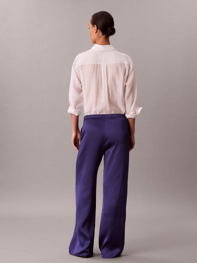 Blue Hammered Satin Textured Trousers  Women