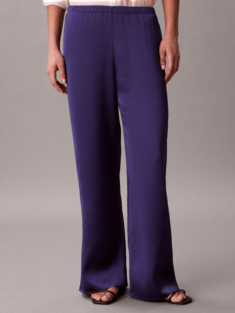Blue Hammered Satin Textured Trousers  Women