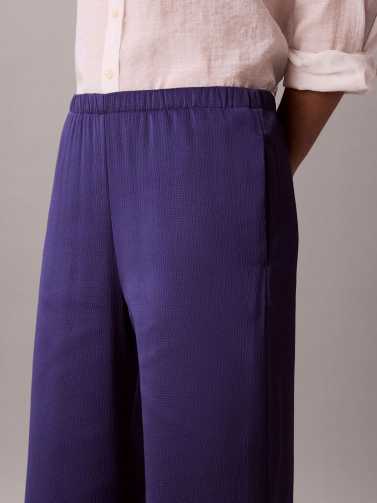 Blue Hammered Satin Textured Trousers  Women