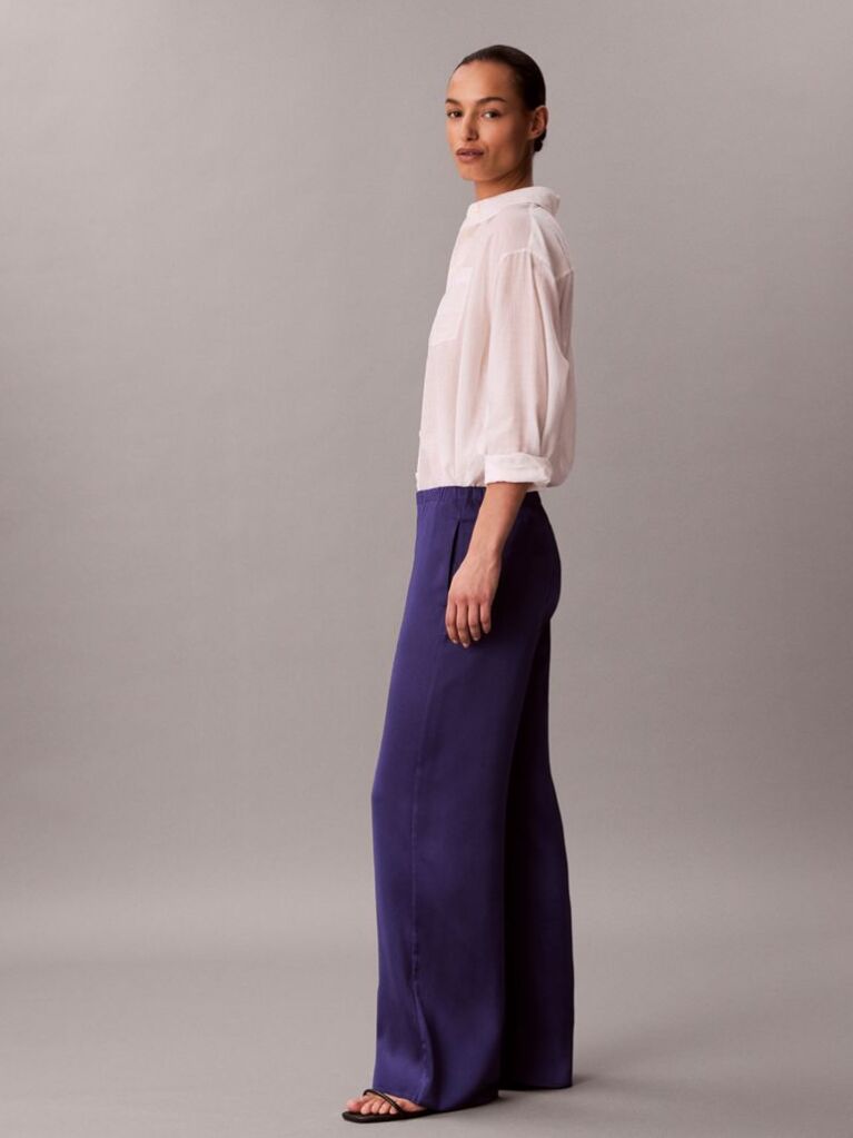 Blue Hammered Satin Textured Trousers  Women