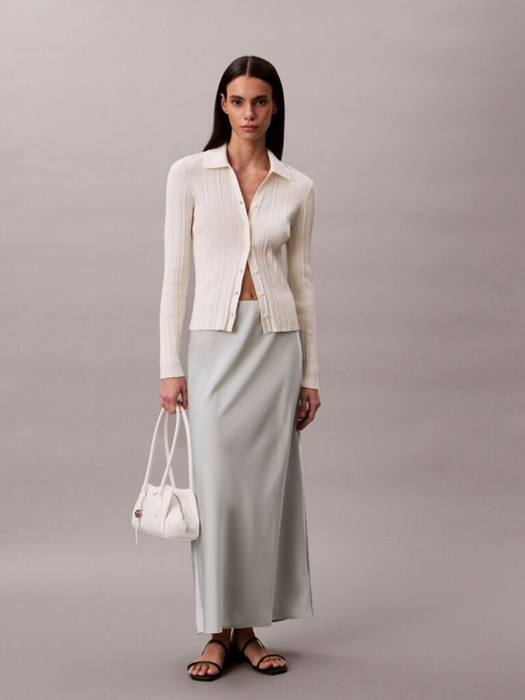 Green Satin A-line Maxi Skirt  Women