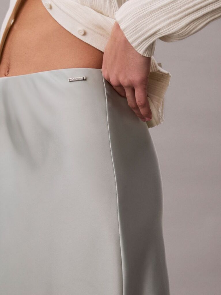 Green Satin A-line Maxi Skirt  Women