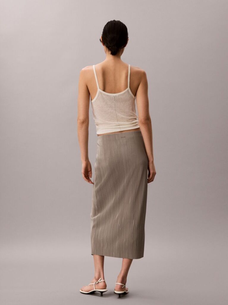 Brown Draped Plissé Midi Skirt  Women