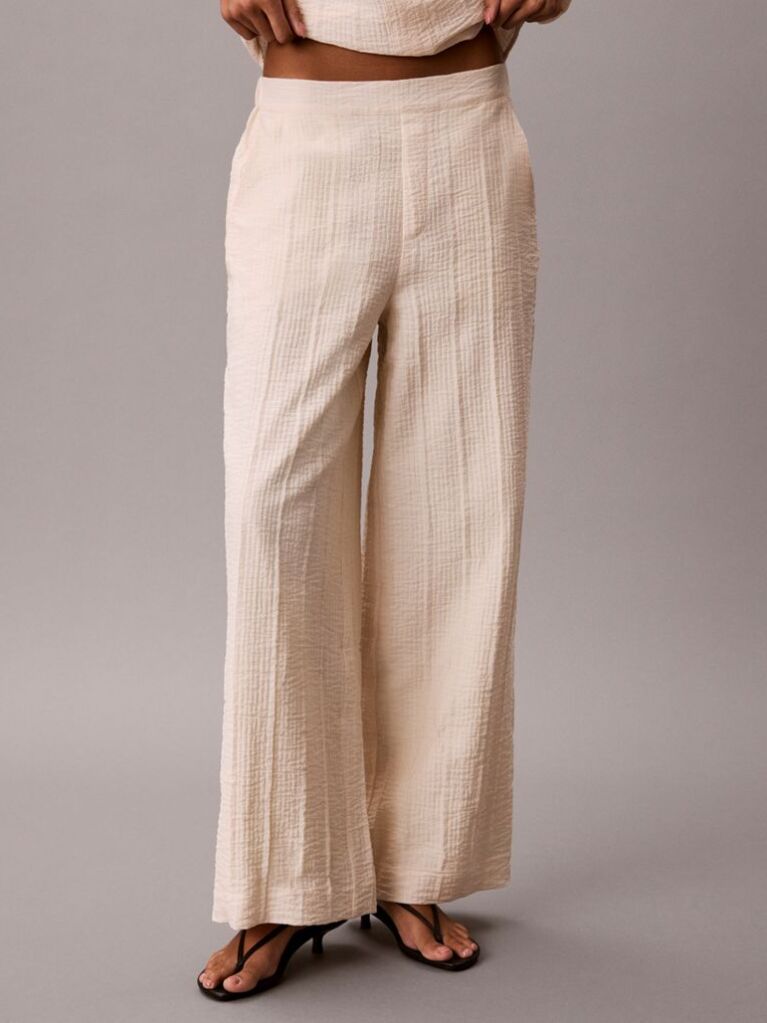 Pink Relaxed Sheer Stripe Crinkle Trousers  Women