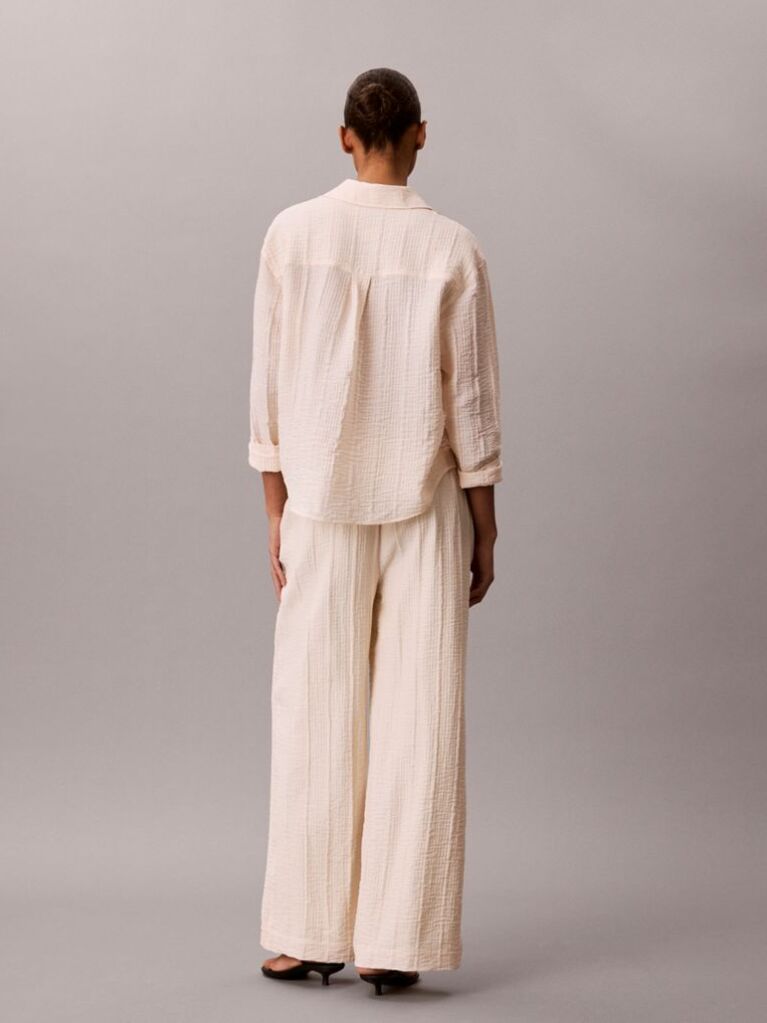 Pink Relaxed Sheer Stripe Crinkle Trousers  Women