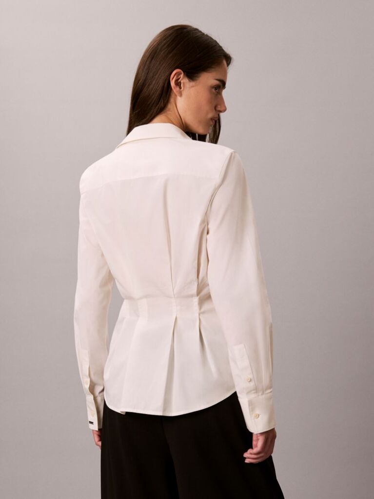 White Fitted Pleated Poplin Shirt  Women