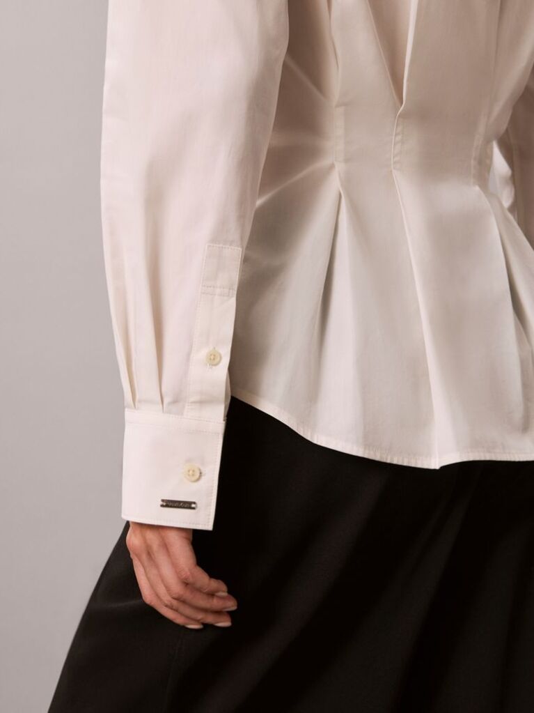 White Fitted Pleated Poplin Shirt  Women