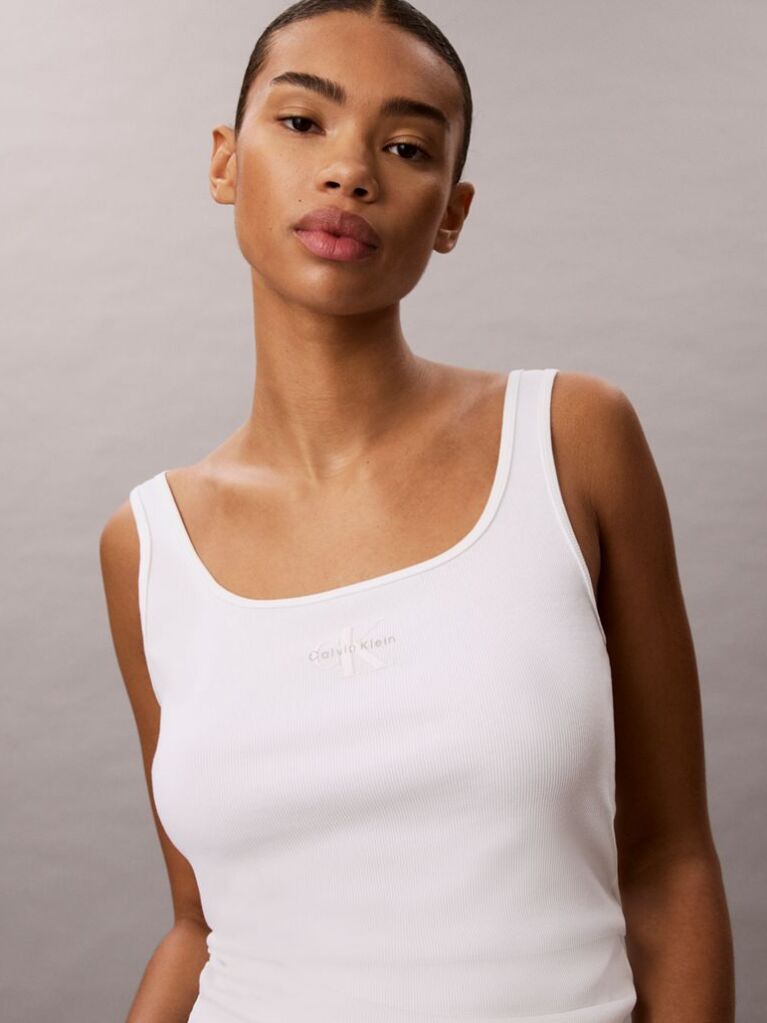 White Slim Ribbed Cotton Tank Top  Women