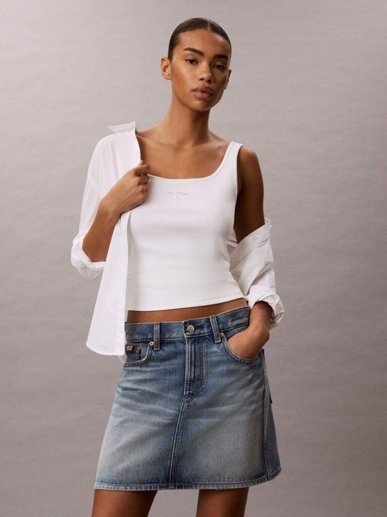 White Slim Ribbed Cotton Tank Top  Women