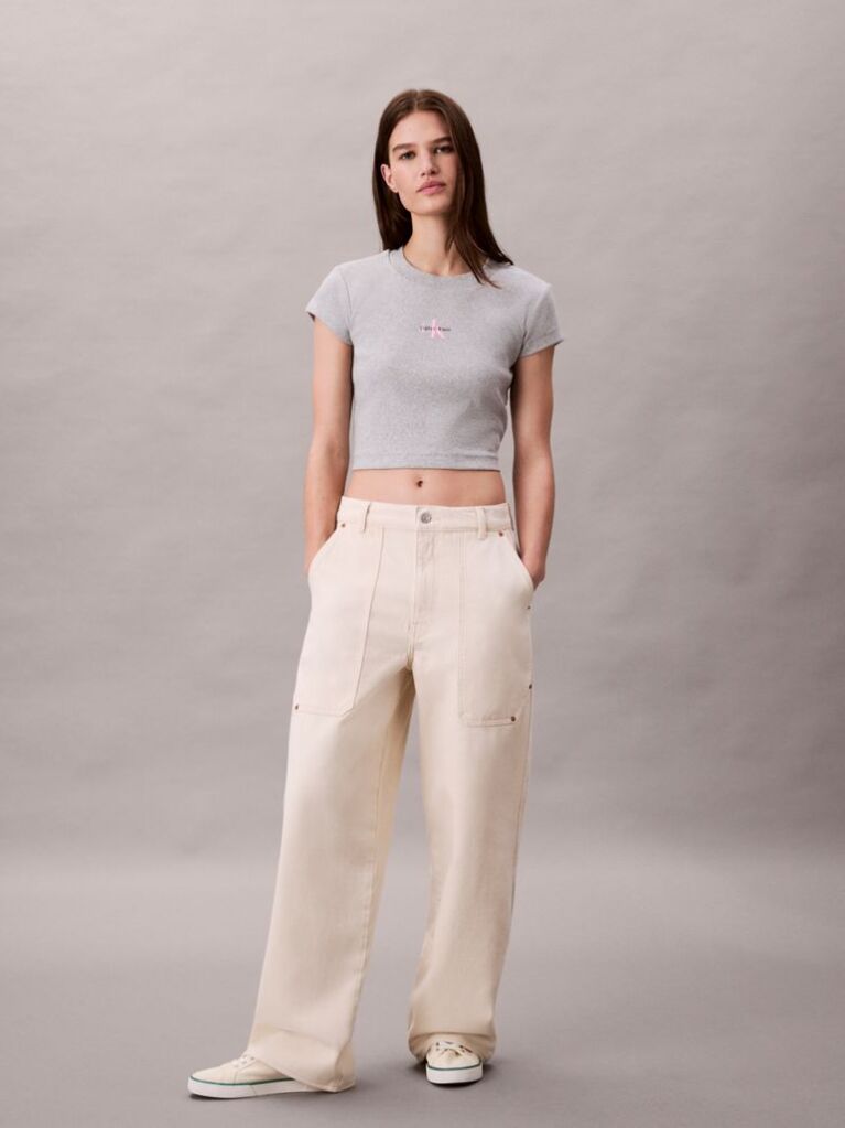 Grey Slim Cropped Monogram T-shirt  Women