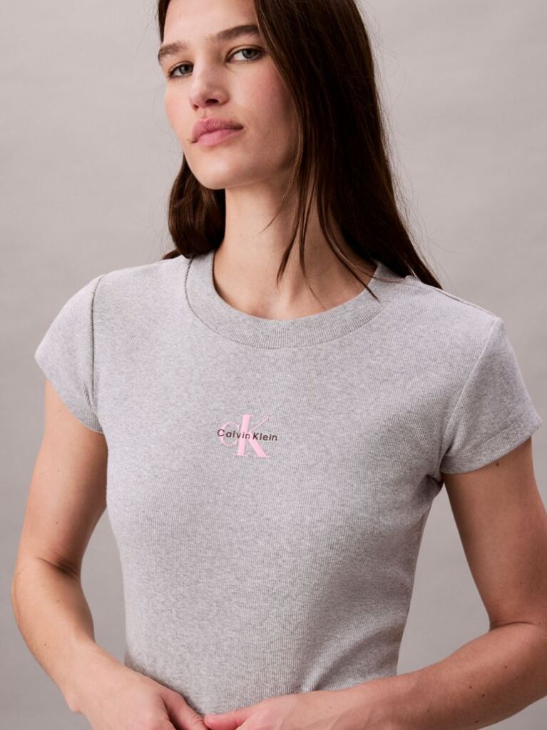 Grey Slim Cropped Monogram T-shirt  Women