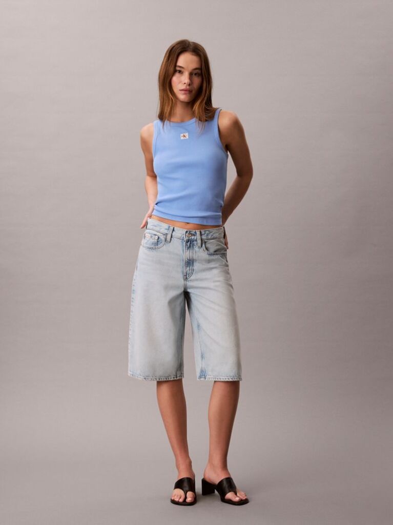 Blue Cotton Stretch Rib Tank Top  Women