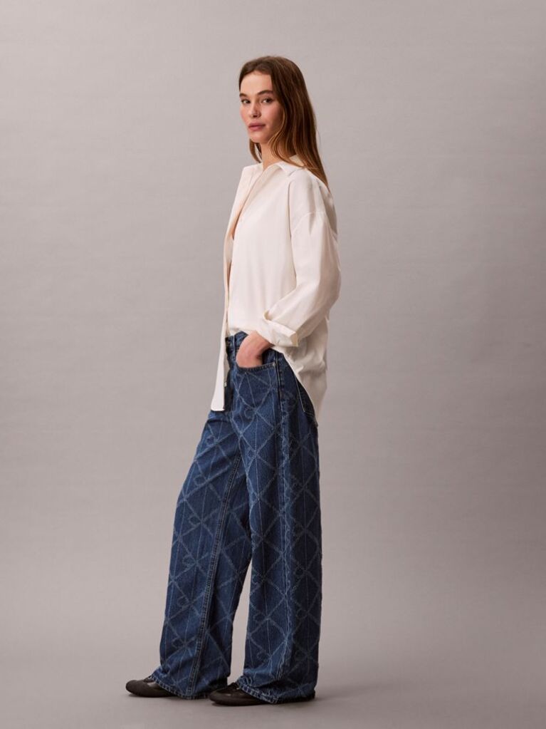 Denim Allover Monogram Low Rise Baggy Jeans  Women