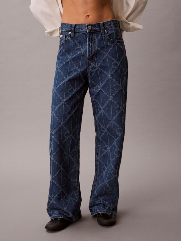 Denim Allover Monogram Low Rise Baggy Jeans  Women
