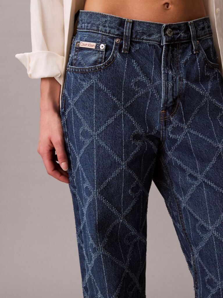 Denim Allover Monogram Low Rise Baggy Jeans  Women