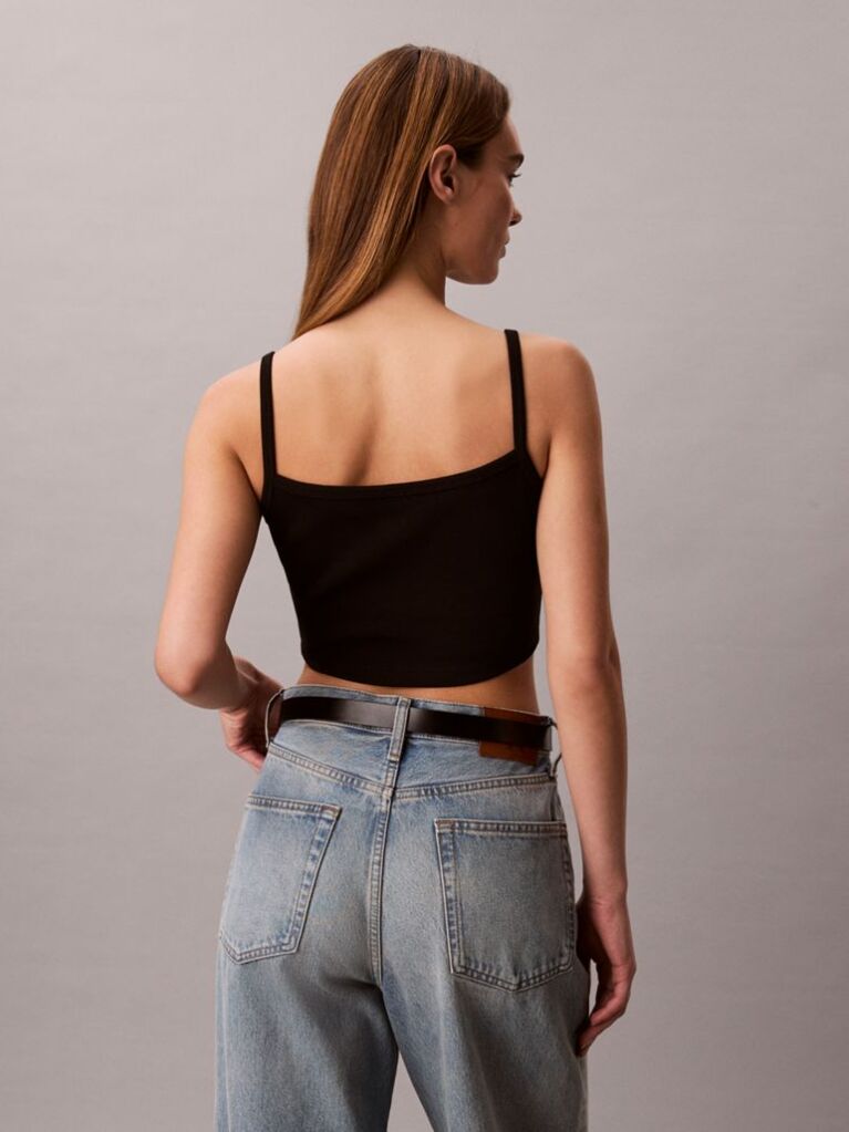 Black Cropped Ribbed Cotton Cami Top  Women
