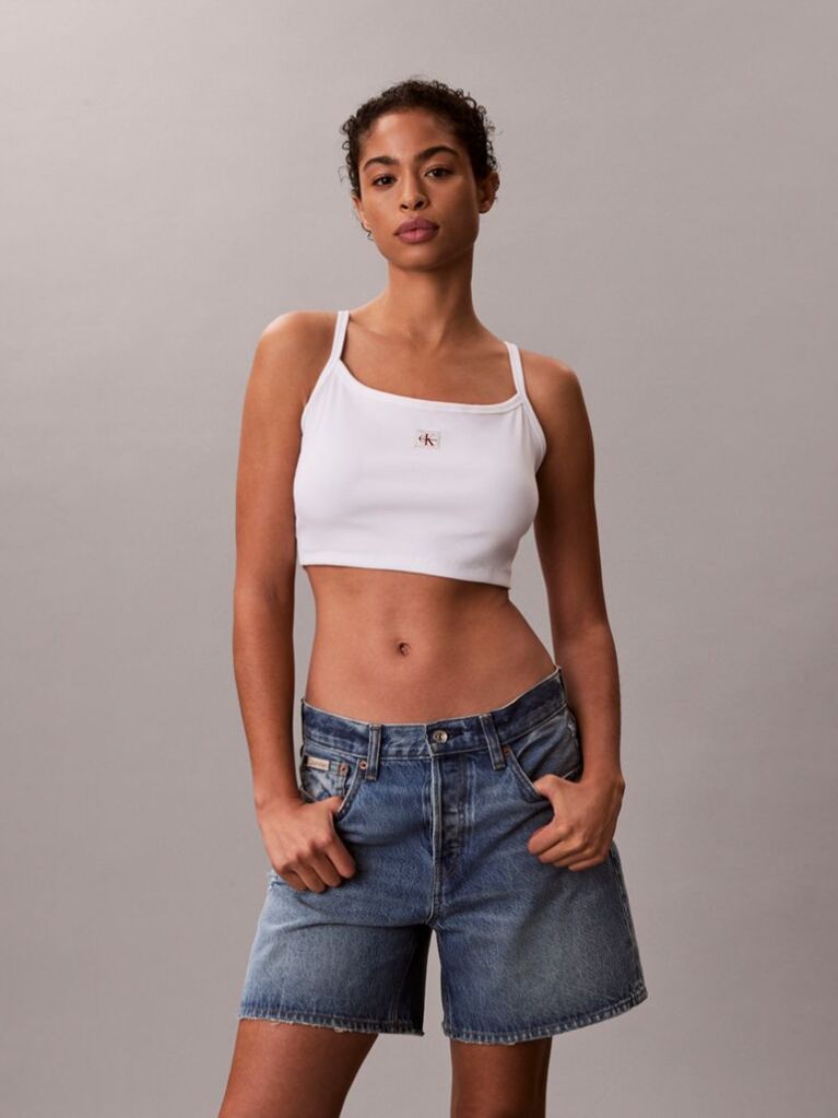 White Cropped Ribbed Cotton Cami Top  Women