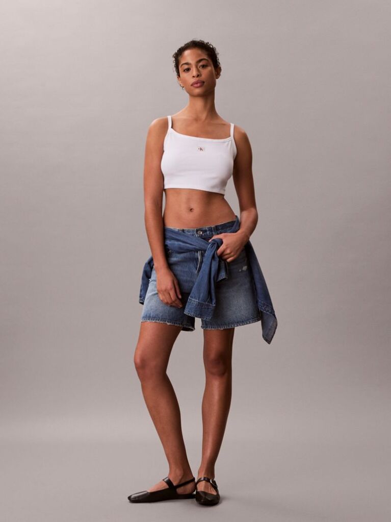 White Cropped Ribbed Cotton Cami Top  Women