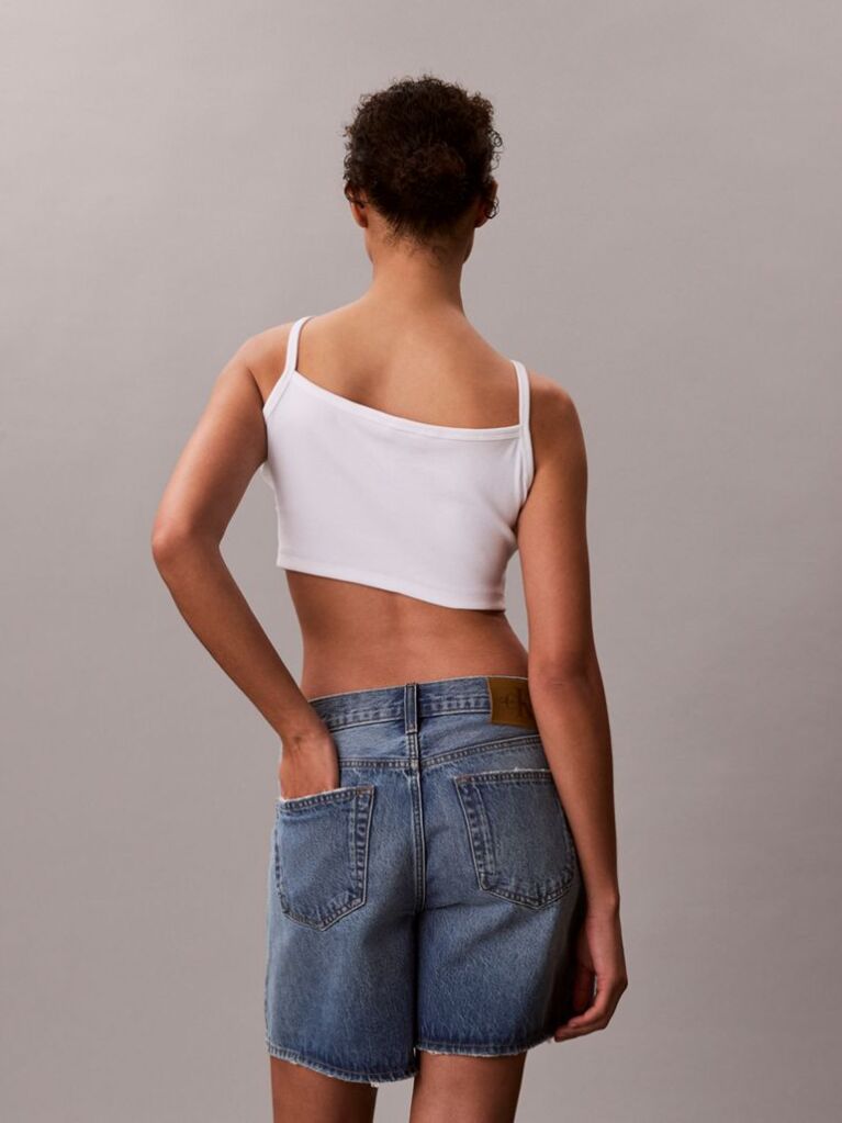 White Cropped Ribbed Cotton Cami Top  Women