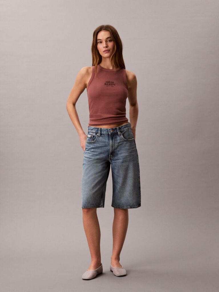 Brown Slim Ribbed Cotton Tank Top  Women