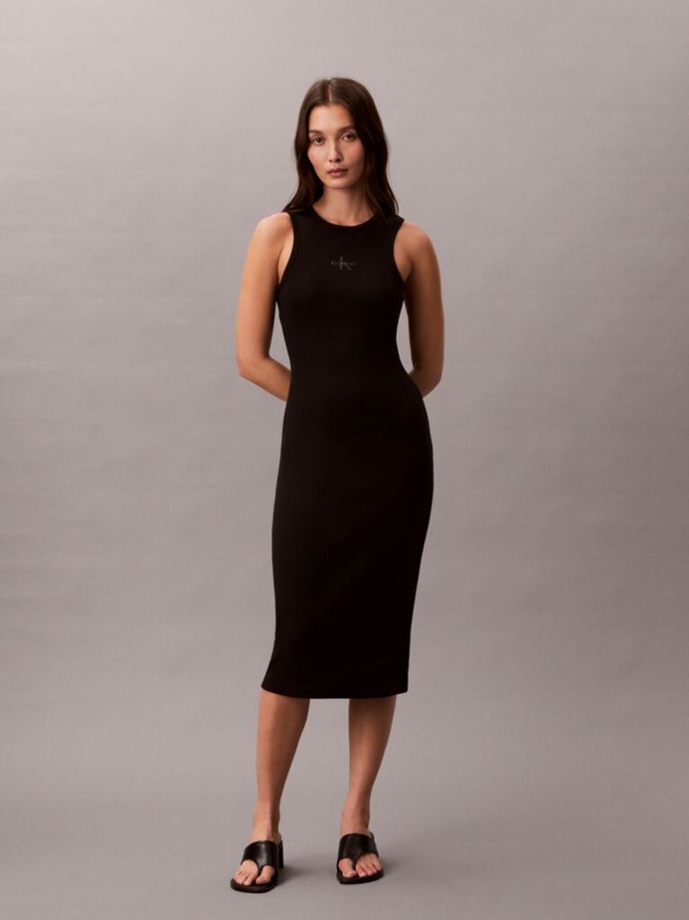 Black Monogram Rib Midi Tank Dress  Women