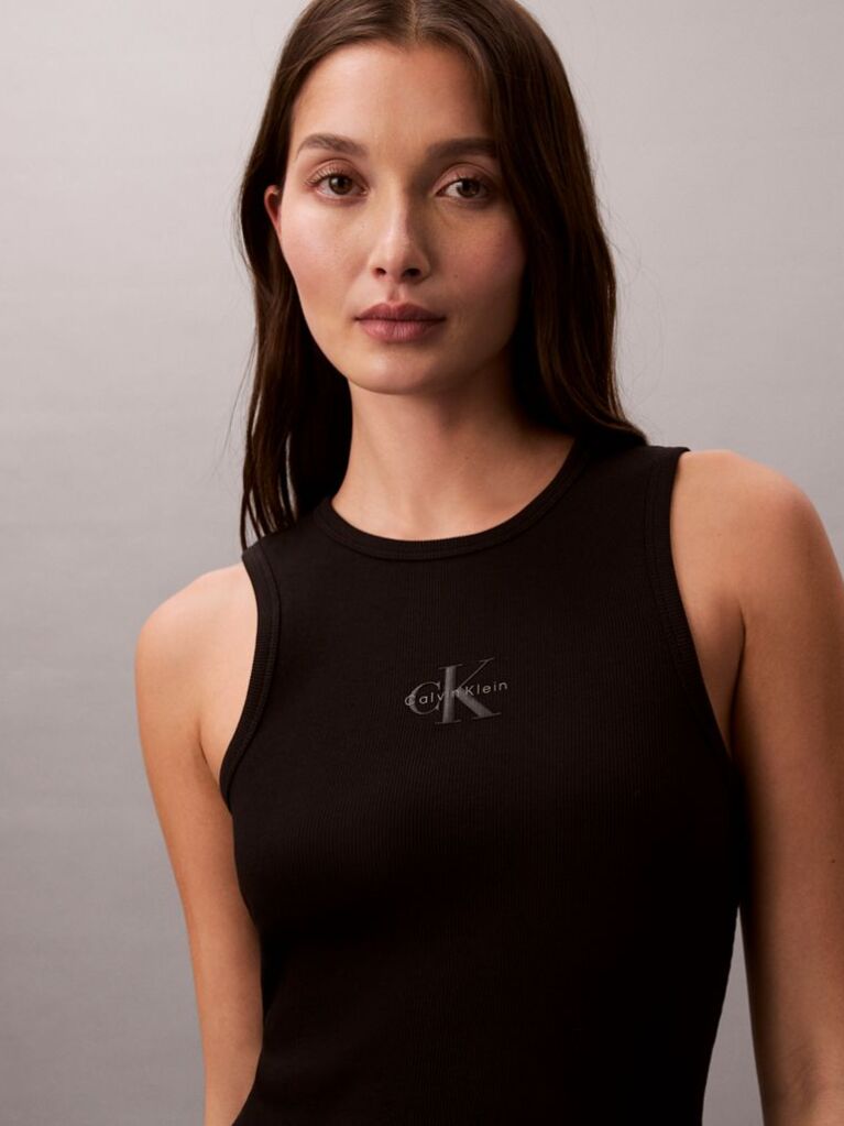 Black Monogram Rib Midi Tank Dress  Women