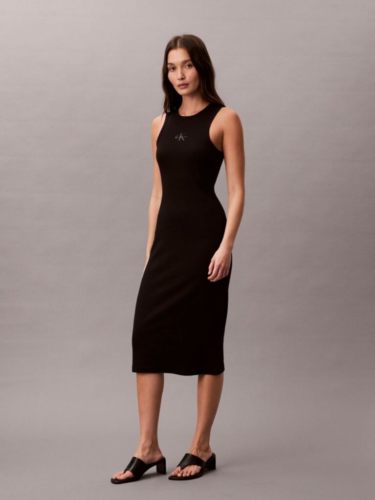 Black Monogram Rib Midi Tank Dress  Women