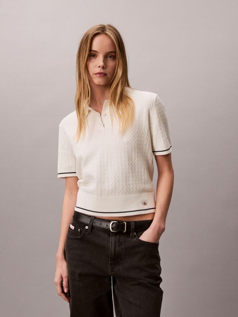 White Cable Knit Short Sleeve Jumper  Women