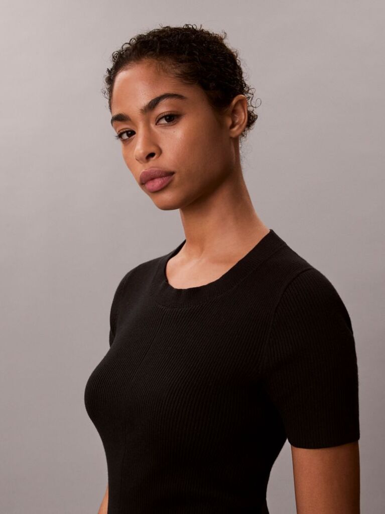 Black Ribbed Cotton Flared Mini Dress  Women