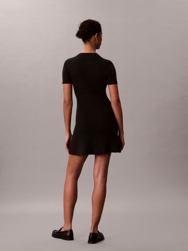 Black Ribbed Cotton Flared Mini Dress  Women