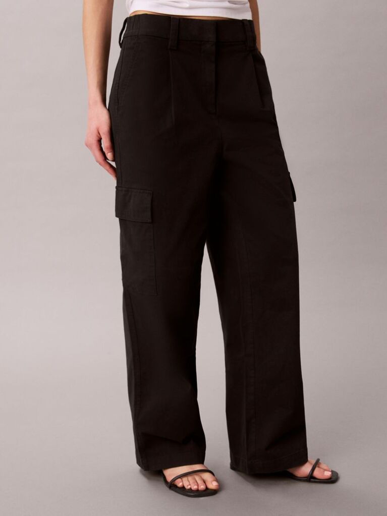 Black Relaxed Cotton Twill Cargo Pants  Women