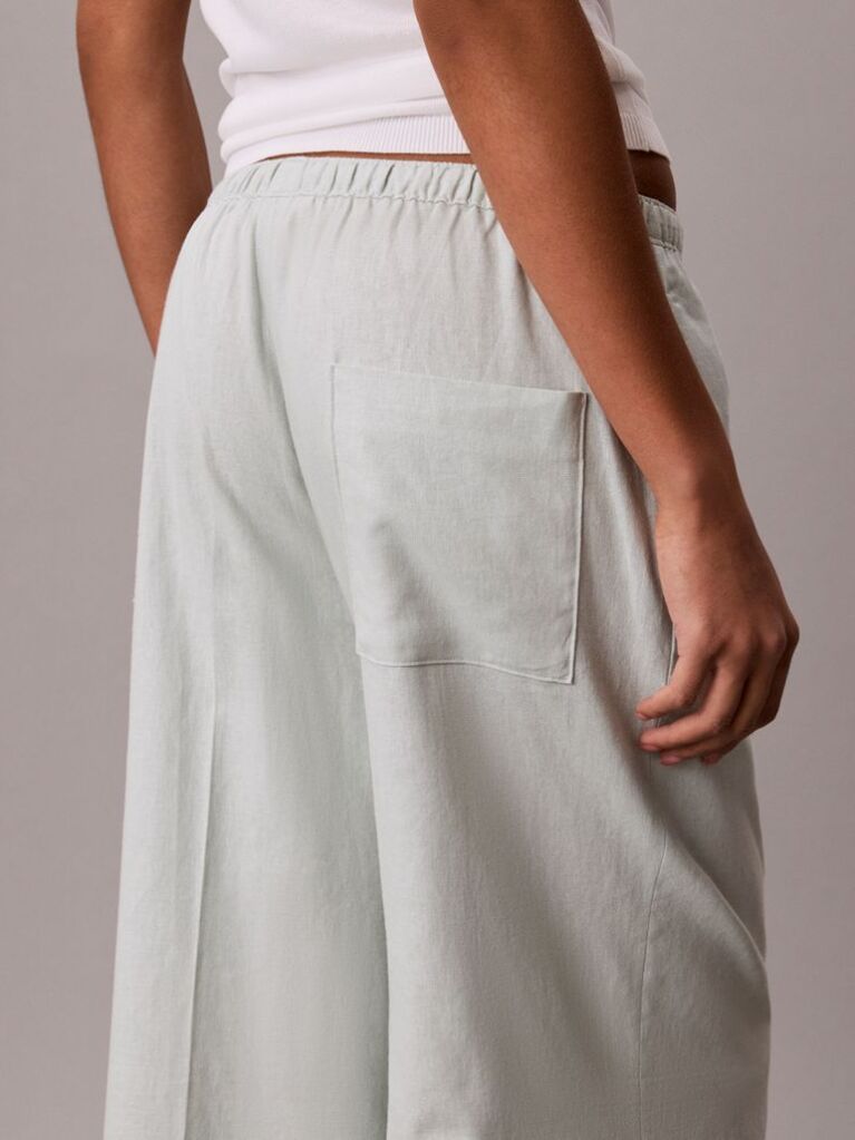 Green Linen Blend Wide Leg Trousers  Women