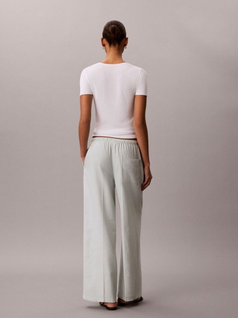 Green Linen Blend Wide Leg Trousers  Women