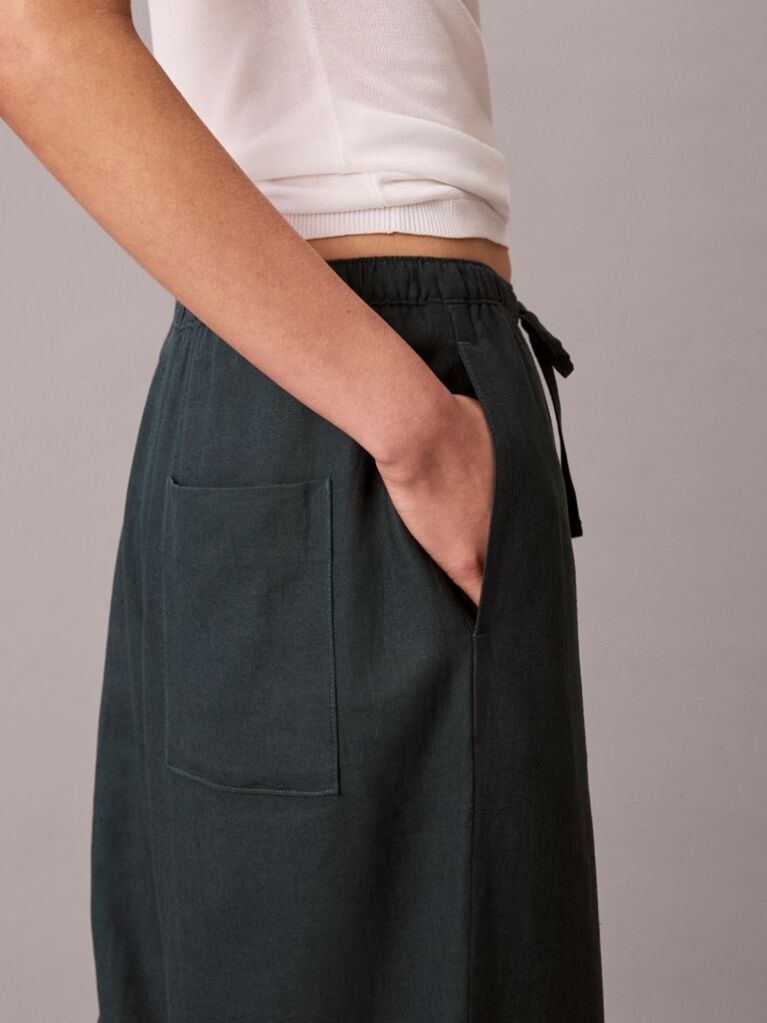 Blue Linen Blend Wide Leg Trousers  Women