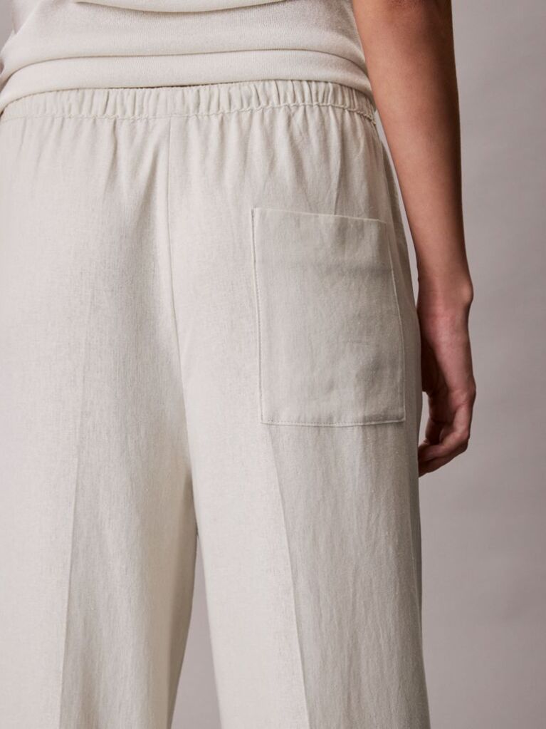 White Linen Blend Wide Leg Trousers  Women