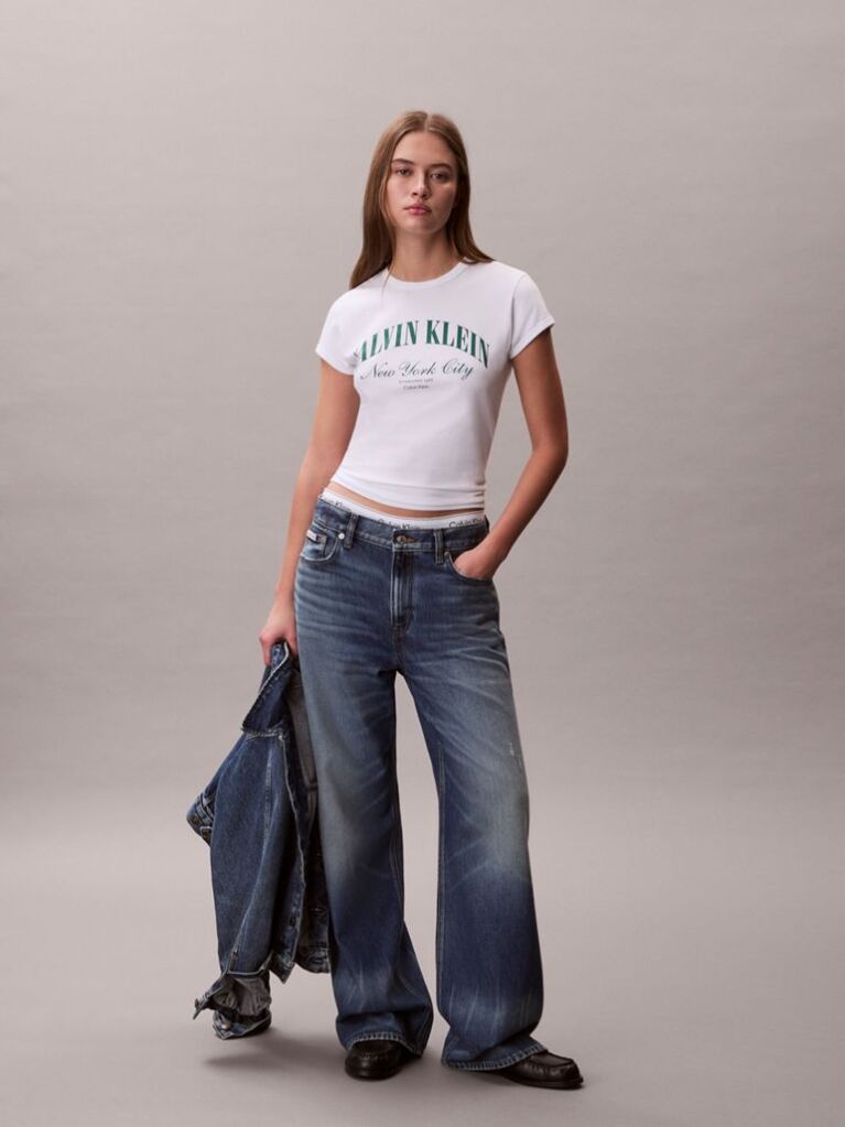 White Slim Varsity Logo T-shirt  Women